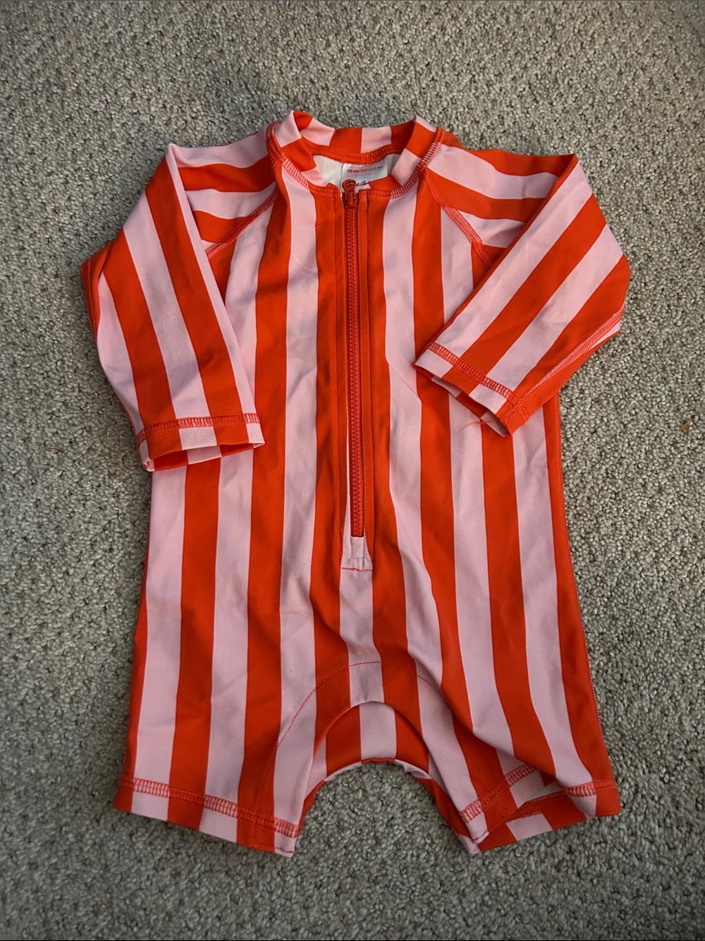 Baby Hanna Andersson Striped Swimsuit Onesie Zip Snap 6-12 Months